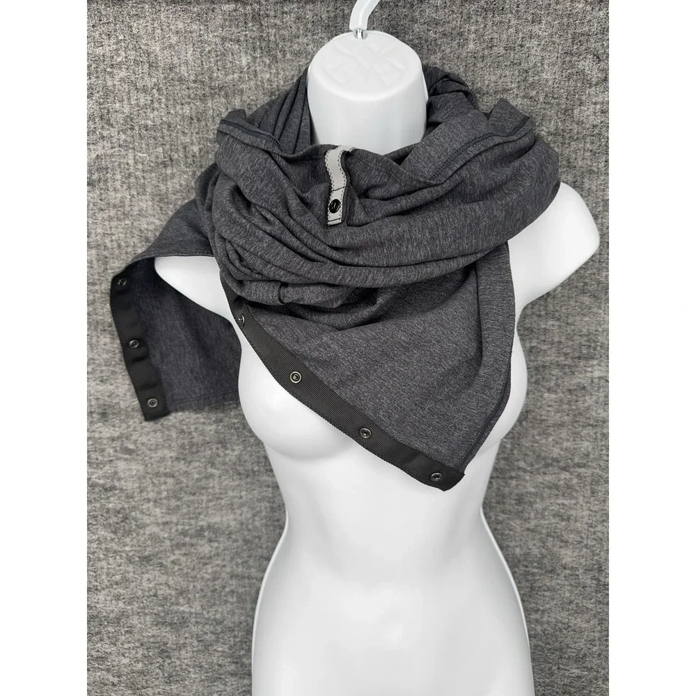 Lululemon Vinyasa Scarf Womens 26x58 Gray Jersey Button Wrap Rectangle Neck